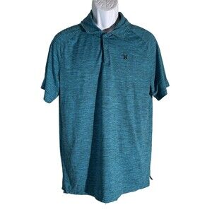 HURLEY Men's Short Sleeve Button Down Polo Shirt Blue Large